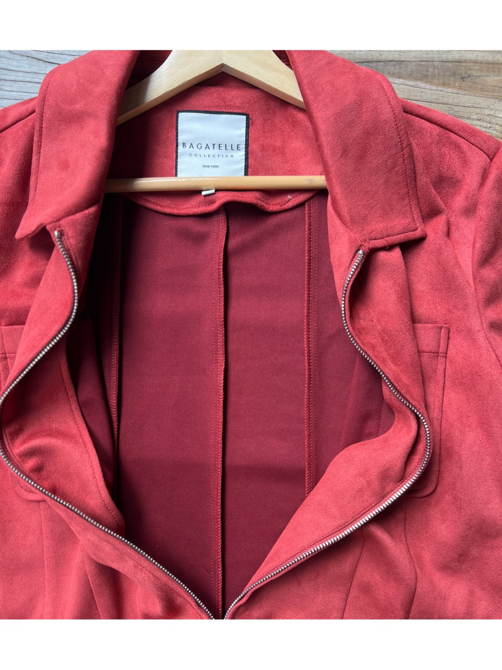 Bagatelle Collection Red Rust Faux Suede Zip Lightweight Jacket Extra Large - Picture 8 of 10